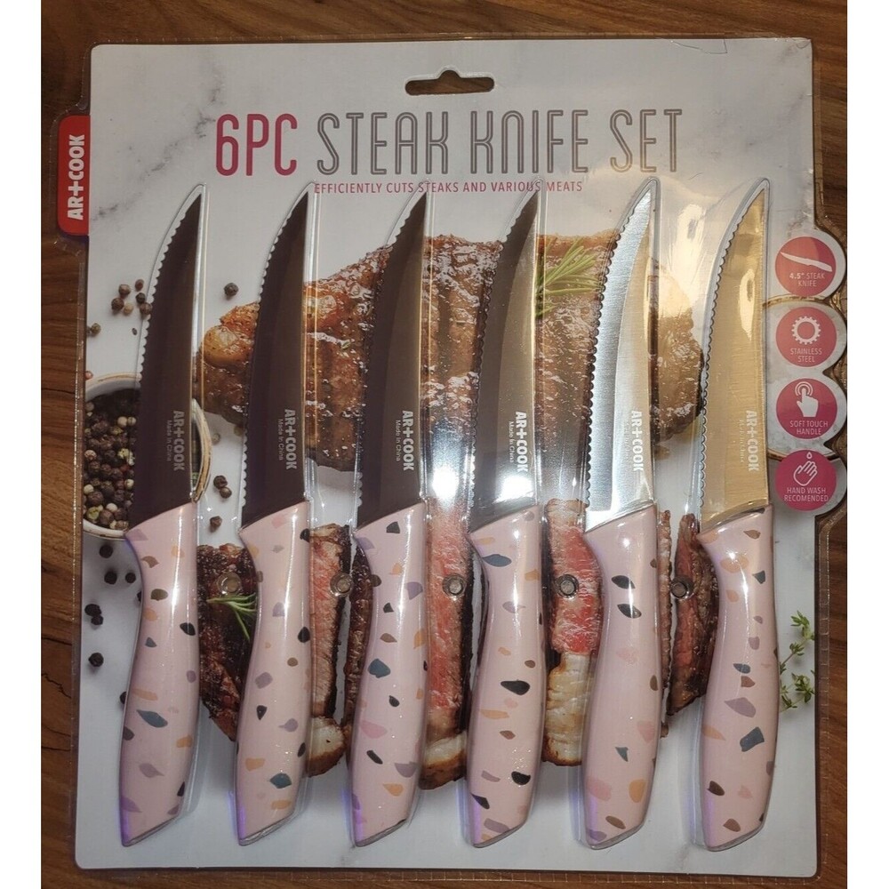 ART+COOK 6 Piece Steak Knife Set Pink